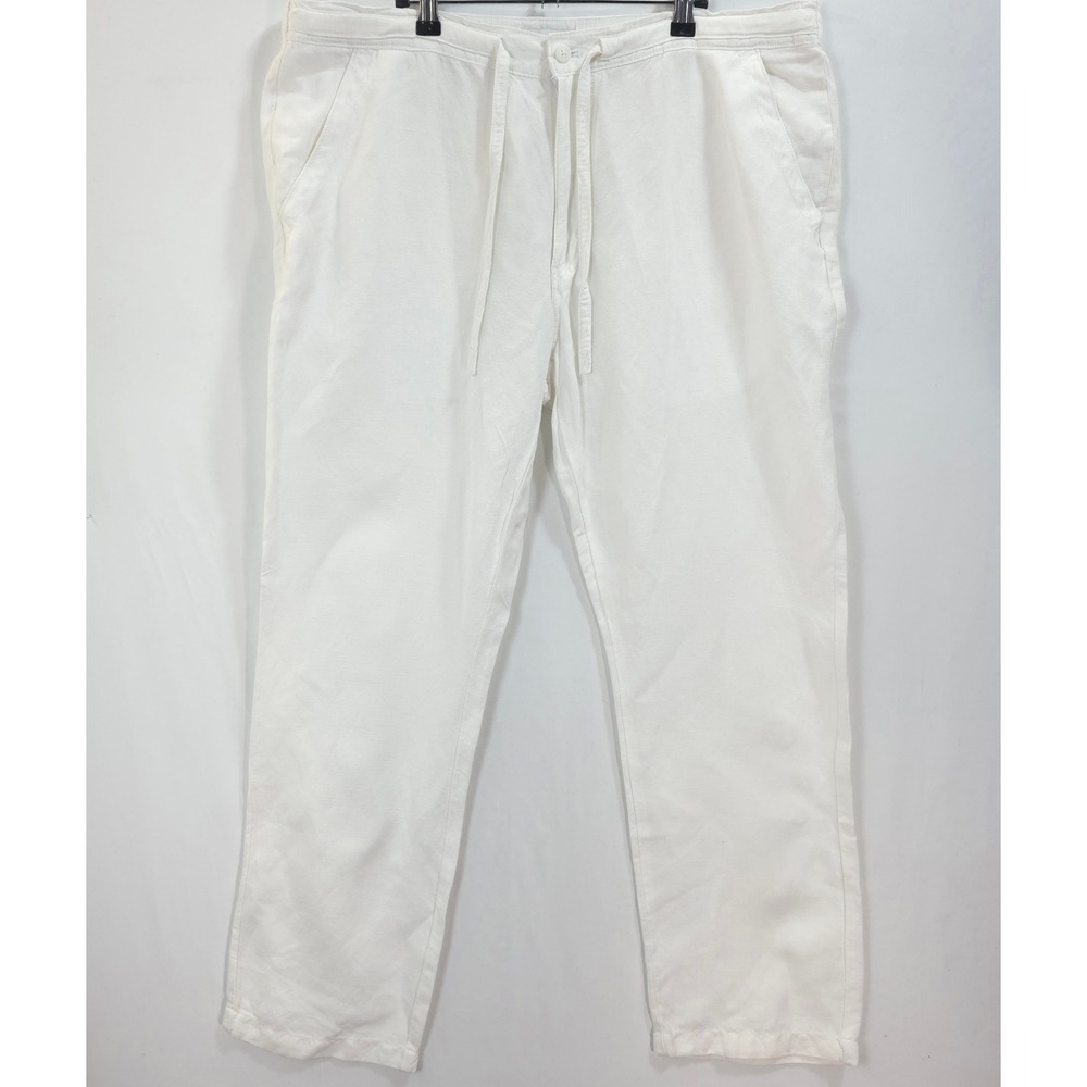 Cubavera Linen Blend Drawstring Pants White Men XL 32 Coastal Resort Nautical